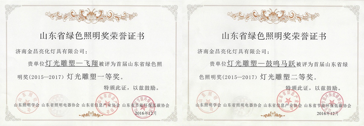 我公司创意的灯光雕塑作品荣获首届山东省绿色照明奖(图1) 我公司创意的灯光雕塑作品荣获首届山东省绿色照明奖(图1)